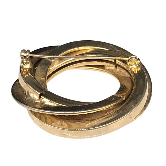 Vintage Gold Tone Interlocking Rings Lapel Pin Brooch, Triple Ring with Two - Picture 3 of 4